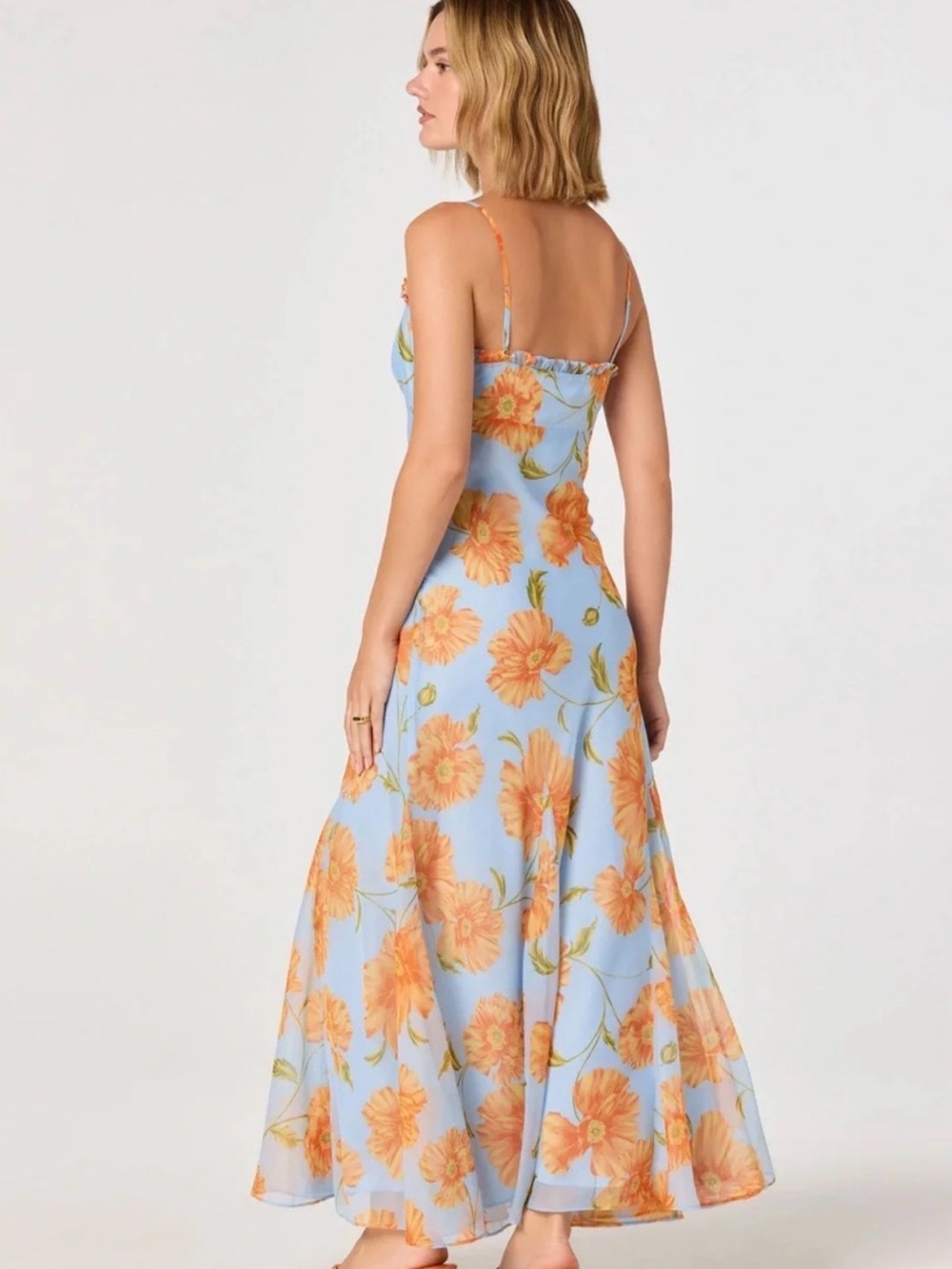 Altar'd State Blue Maxi Slip Dress by ASTR the label with Orange Floral Print - Picture 3 of 7